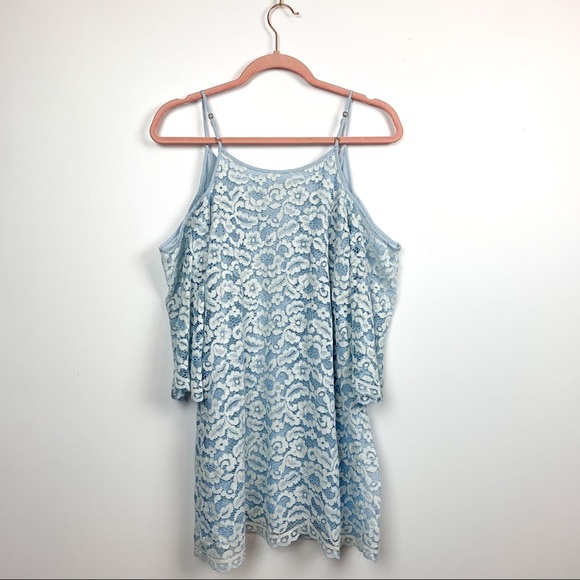 Heart loom Shoulderless Blue Lacey Layered Top - Picture 7 of 10
